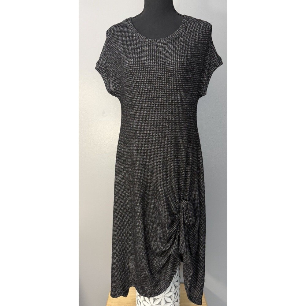 Comfy U.S.A. Womens XS Short Sleeve Black Textured Light Weight Midi Dress NWT